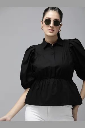 Roadster The Life Co. Puff Sleeves Pure Cotton Shirt Style Top