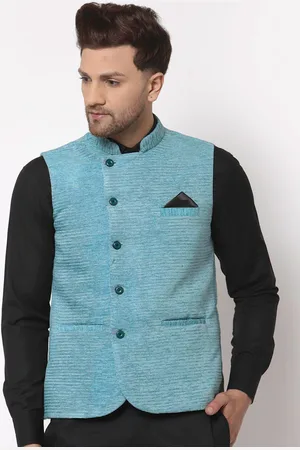 KLOTTHE Men Sea Green Solid Nehru Jacket