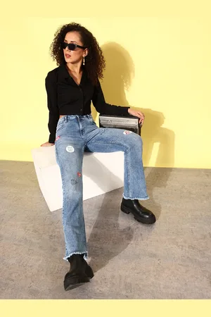 Kook N Keech Women Bootcut Light Fade Printed Stretchable Mid-Rise Jeans