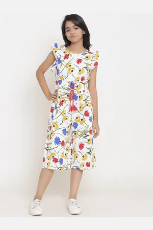 Natilene Girls Floral Printed Pure Cotton Culotte Jumpsuit