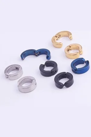Meenaz Men Set Of 4 Silver-Plated Contemporary Hoop Earrings