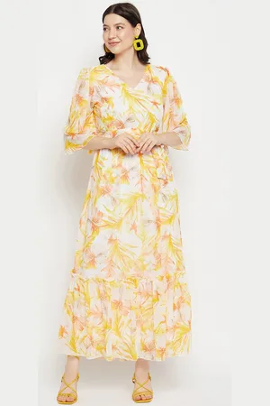 Bitterlime Tropical Printed Georgette Maxi Dress