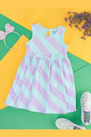 Pantaloons Girls Striped Bow Detail Cotton A-Line Dress