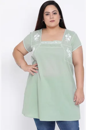 Oxolloxo Women Mint Green Embroidered Solid Tunic