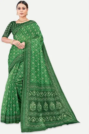 TAVAS Ethnic Motifs Printed Silk Blend Chanderi Saree