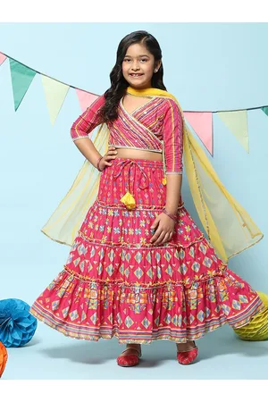 Biba Girls Geometric Printed Ready to Wear Lehenga & Blouse With Dupatta