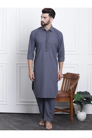 SOJANYA Shirt Collar Thread Work Pathani Pure Cotton Kurta with Salwar