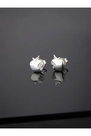 Carlton London Girls 925 Sterling Silver CZ Studded Contemporary Studs with Silver Plating