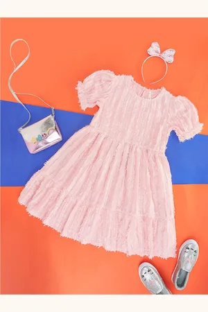 Pantaloons Girls Self Design Cotton Fit & Flare Dress
