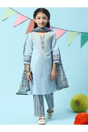 Biba Girls Ethnic Motifs Yoke Design Sequined Kurta with Trousers & Dupatta