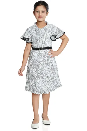 Peppermint Girls Abstract Printed Tie-Up Neck Flared Sleeve Fit & Flare Dress