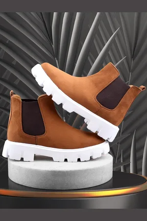 BXXY Men Mid Top Suede Flatform Heel Chelsea Boots