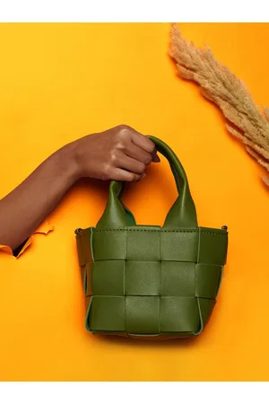 Campus Sutra Green Textured PU Structured Handbag