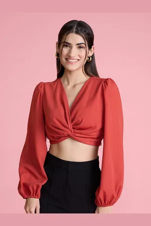 20Dresses Puff Sleeve Wrap Crop Top
