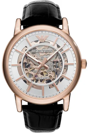 Emporio Armani Luigi Men Silver-Toned Skeleton Dial & Black Strap Analogue Watch AR60007