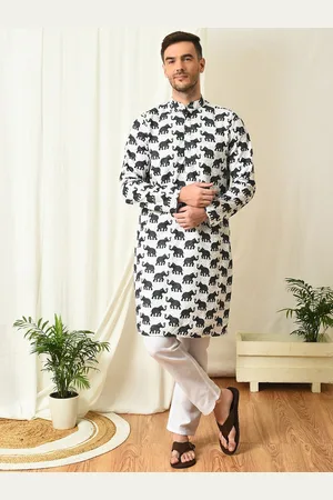 Hangup Men White Ethnic Motifs Printed Regular Kurta With Pyjamas