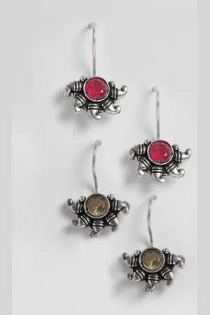 EL REGALO Set Of 2 Pink & Olive Green Silver-Plated Contemporary Drop Earrings