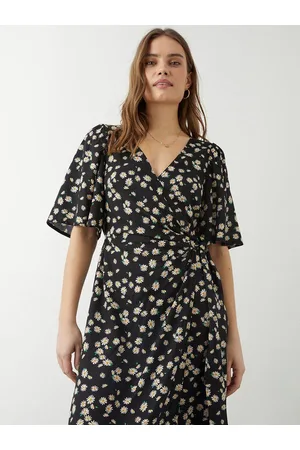 Dorothy Perkins Floral Print Flared Sleeves Wrap Midi Dress