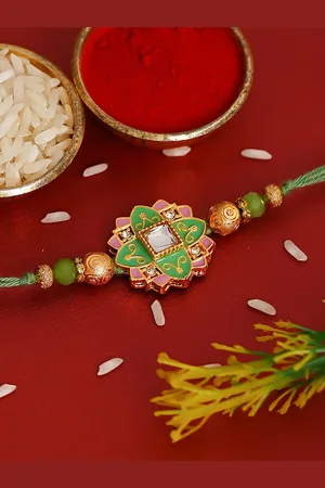 eCraftIndia Meenakari Rakhi and Roli Chawal Pack