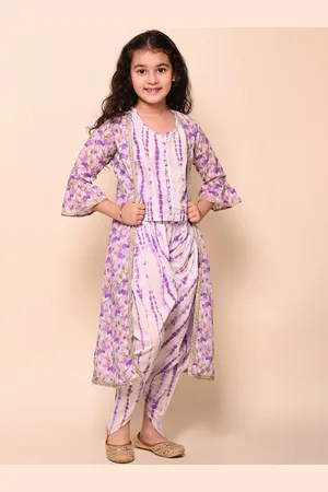 LIL PITAARA Girls Printed Top & Dhoti Pant With Jacket
