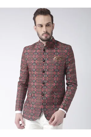 Hangup Men Multicoloured Printed Single-Breasted Bandhgala Casual Blazer
