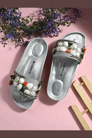 BRISKERS Women Knitted Beeds Embellished Sliders