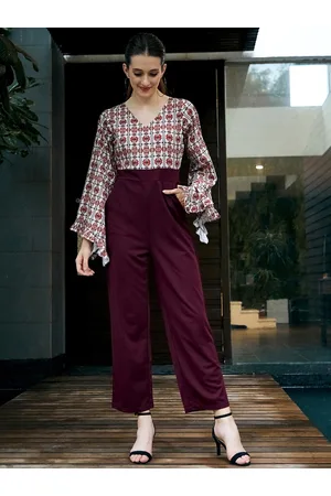 ATHENA Women Burgundy & White Printed Basic Jumpsuit