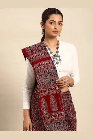 Taavi Ajrak Block Pure Cotton Block Print Saree