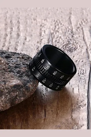 Yellow Chimes Men Black Camera Lens Design Finger Ring