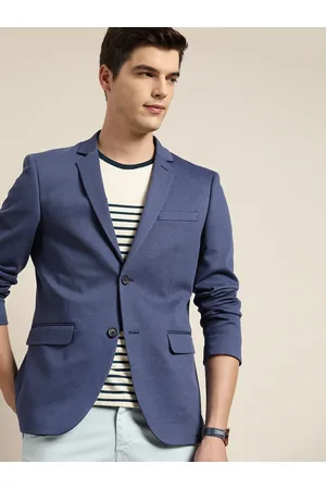 Invictus Men Blue Solid Slim Fit Smart Casual Single Breasted Blazer