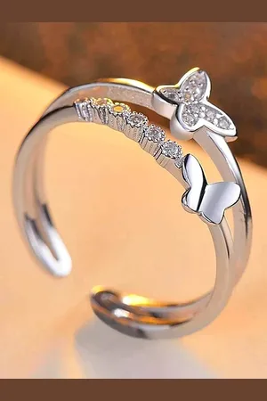 Meenaz Set Of 4 Silver Plated Stainless Steel CZ Studded Adjustable Couple Rings