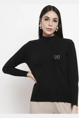 Gipsy Women Black & Brown Self-Design Acrylic Pullover Sweater