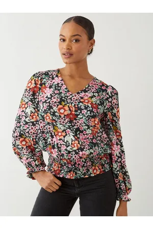 Dorothy Perkins Floral Print Puff Sleeves Cinched Waist Top