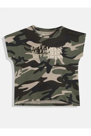 Pepe Jeans Girls Camouflage Printed Extended Sleeves Pure Cotton Boxy T-shirt