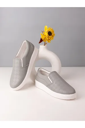 DressBerry Women Grey & White Perforations Lightweight Comfort Insole Slip-On Sneakers