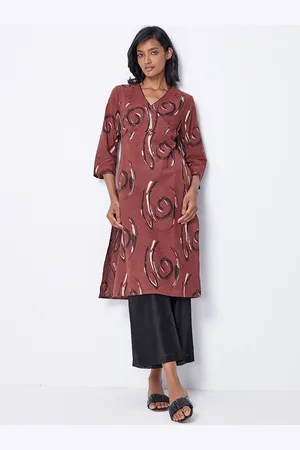 Ancestry V Neck Abstract Printed Angrakha Style Cotton Kurta