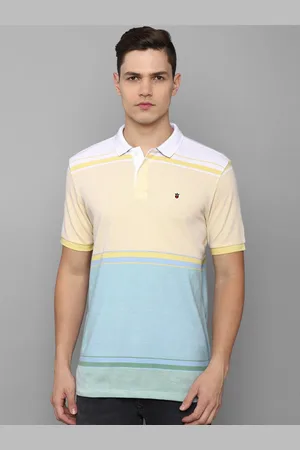 Louis Philippe Men Peach-Coloured & Blue Colourblocked Polo Collar Slim Fit T-shirt
