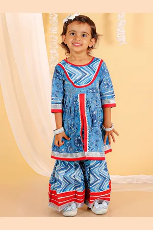 The Mom Store Girls Floral Printed Regular Pure Cotton A-Line Kurta with Palazzos