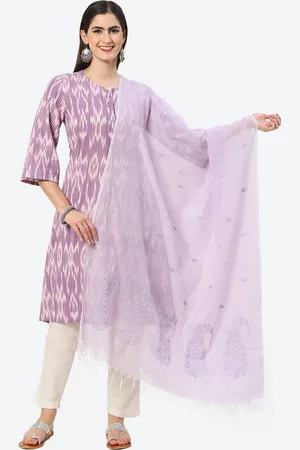 Biba Purple Paisley Embroidered Dupatta With Thread Work