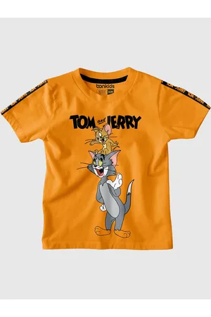 BONKIDS Boys Orange Tom & Jerry Printed V-Neck Slim Fit T-shirt