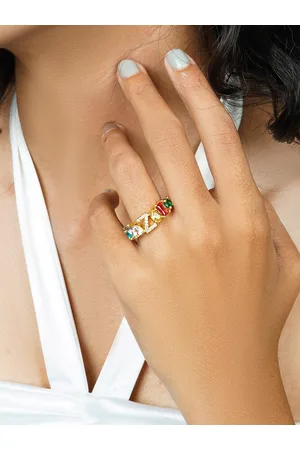 Joker & Witch Gold-Plated & Multi-Colored Stone Studded Adjustable Alphabet Z Ring