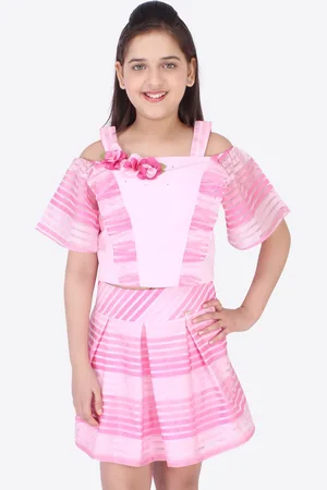 CUTECUMBER Girls Pink Printed Top With Skirt