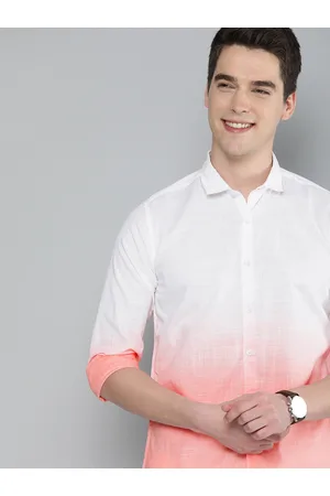Mast & Harbour Men White & Red Regular Fit Ombre Dyed Pure Cotton Casual Shirt