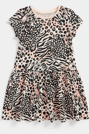 Mothercare Girls Animal Printed Round Neck Pure Cotton Fit & Flare Dress