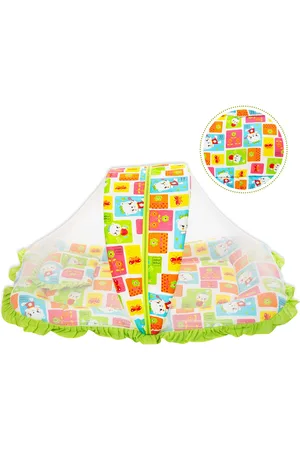 MeeMee Kids Green & Orange Printed Mattress Set With Neck Pillow and Bolsters