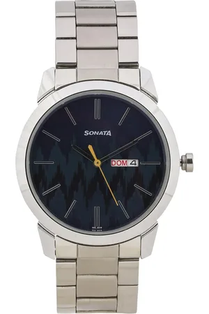 Sonata Men Printed Dial & Stainless Steel Bracelet Style Straps Analogue Watch 77107SM01