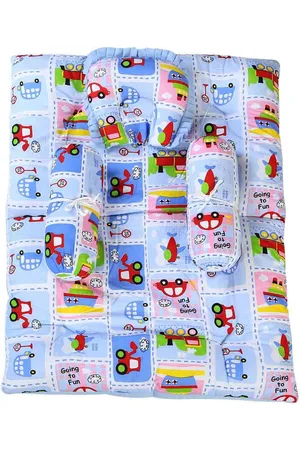 MeeMee Kids Blue & Red Printed Mattress Set With Neck Pillow & Bolsters