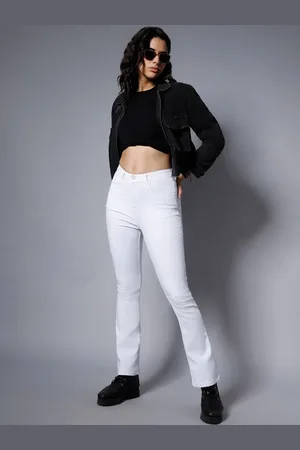 High Star Women White Bootcut High-Rise Clean Look Stretchable Jeans