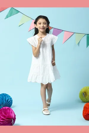 Biba Girls Self Designed Tiered Cap Sleeves A-Line Dress