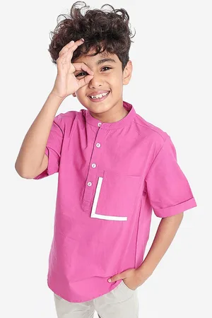 BONKIDS Boys Standard Band Collar Cotton Casual Shirt